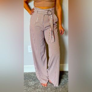 Womens NY & CO High Paper Bag Waist Wide Leg Pants with Belt, Size 10, Long Tall